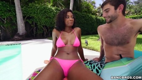 Oiled ebony babe Payton Sweet moans during passionate interracial sex