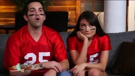 Hardcore cheating with petite Adria Rae while her BF watches football match