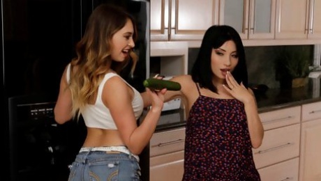 Video  Two sensual hotties Quinn Wilde and Rina Ellis are fucking with a big cucumber